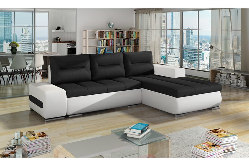 PELMIK Bäddsoffa med Divan Svart/Vit - Möbler - Vardagsrum - Bäddsoffor - 4-sits bäddsoffa