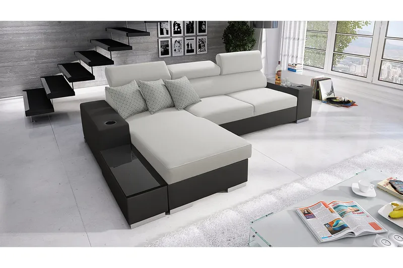 Pereso Hörnsoffa Vänster LED-belysning - Grå - Möbler - Vardagsrum - Bäddsoffor