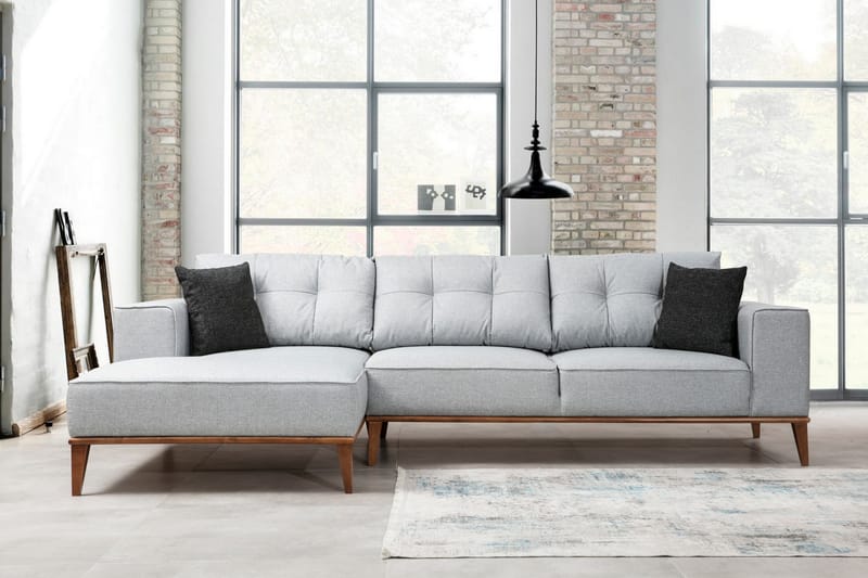 PERILLO Bäddsoffa med Divan Vänster Grå - Möbler - Vardagsrum - Bäddsoffor