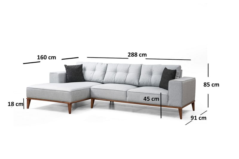 PERILLO Bäddsoffa med Divan Vänster Grå - Möbler - Vardagsrum - Bäddsoffor