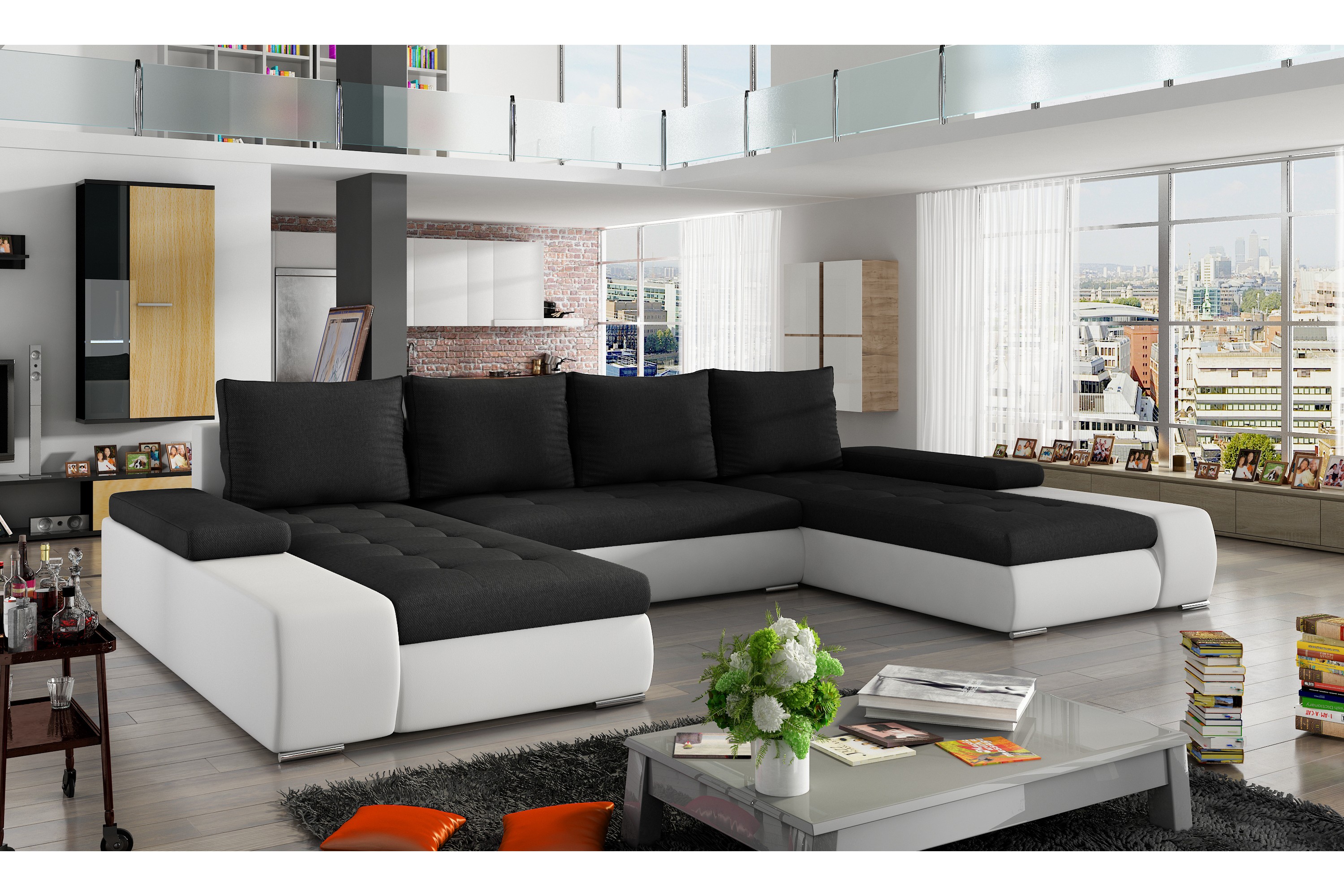 perogordo bäddsoffa med dubbeldivan svart/vit -