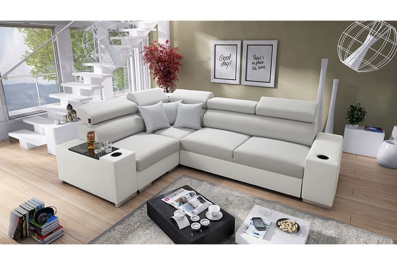 PERSEO Divanbäddsoffa 282x205x95 cm - Beige/Grå/Vit - Möbler - Vardagsrum - Bäddsoffor
