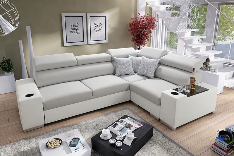 PERSEO Divanbäddsoffa 282x205x95 cm - Beige/Grå/Vit - Möbler - Vardagsrum - Bäddsoffor