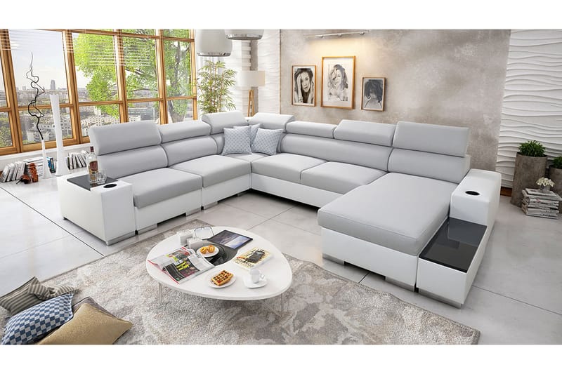 PERSEO Divanbäddsoffa 358x282x95 cm - Grå/Vit - Möbler - Vardagsrum - Bäddsoffor
