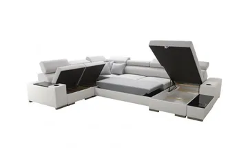 Perseo Divanbäddsoffa 358x282x95 cm LED-belysning - Grå/Vit - Möbler - Vardagsrum - Bäddsoffor - Hörnbäddsoffa