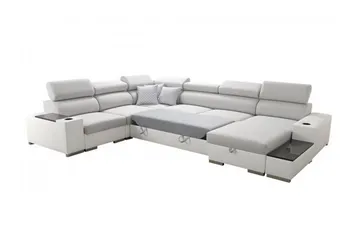 Perseo Divanbäddsoffa 358x282x95 cm LED-belysning - Grå/Vit - Möbler - Vardagsrum - Bäddsoffor - Hörnbäddsoffa