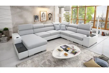 Perseo Divanbäddsoffa 358x282x95 cm LED-belysning - Grå/Vit - Möbler - Vardagsrum - Bäddsoffor - Hörnbäddsoffa