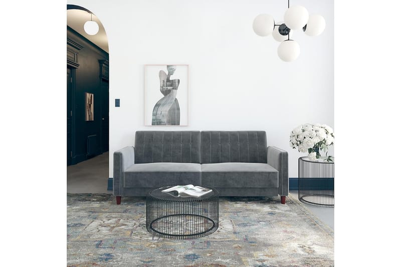 PIN TUFTED 2-sits Bäddsoffa Sammet/Grå - Dorel Home - Möbler - Vardagsrum - Bäddsoffor