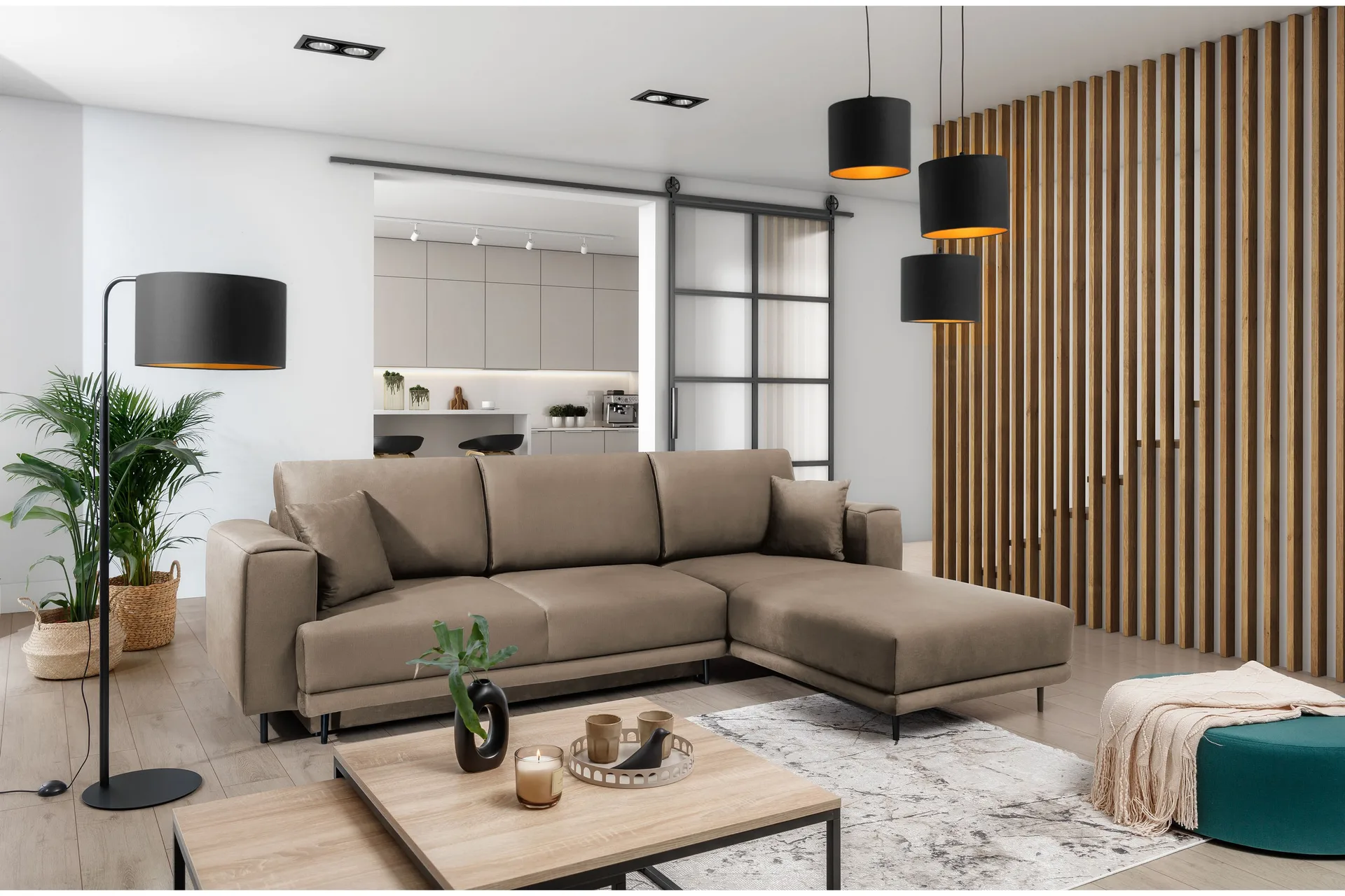 placerville 3-sits bäddsoffa m. divan med förvaring beige -