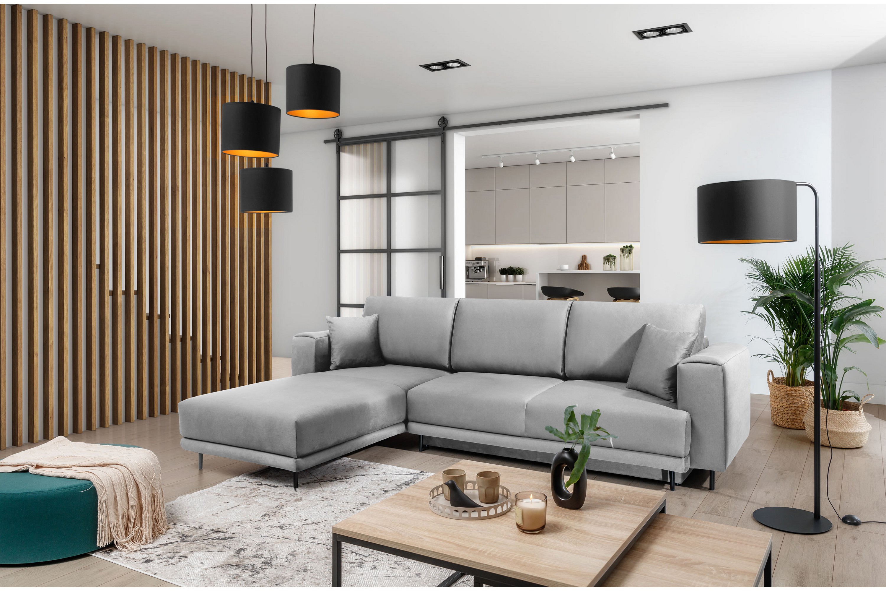 placerville 3-sits bäddsoffa m. divan med förvaring grå -