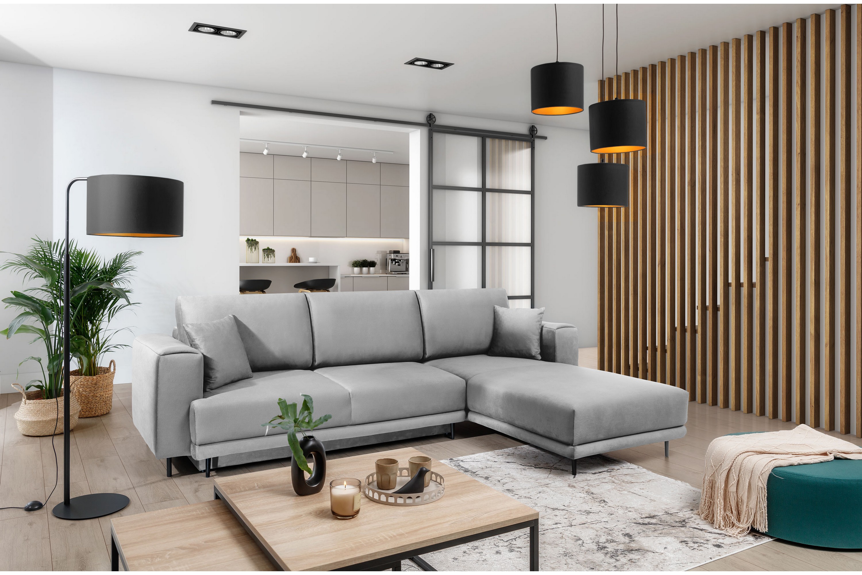 placerville 3-sits bäddsoffa m. divan med förvaring grå -