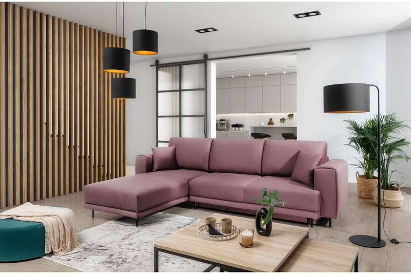 Placerville 3-sits Bäddsoffa m. Divan med Förvaring Rosa - Möbler - Vardagsrum - Bäddsoffor
