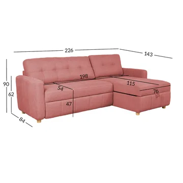 Porsen Vändbar L-formad Hörnbäddsoffa 128x198 cm med Förvaring i Tyg - Rosa - Möbler - Vardagsrum - Bäddsoffor