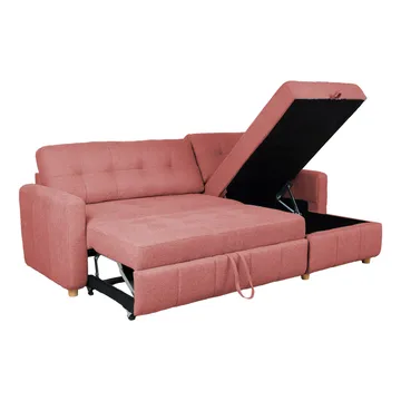 Porsen Vändbar L-formad Hörnbäddsoffa 128x198 cm med Förvaring i Tyg - Rosa - Möbler - Vardagsrum - Bäddsoffor