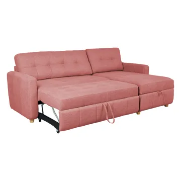 Porsen Vändbar L-formad Hörnbäddsoffa 128x198 cm med Förvaring i Tyg - Rosa - Möbler - Vardagsrum - Bäddsoffor