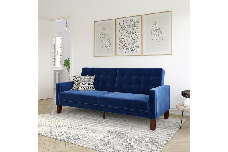 PORTER 2-sits Bäddsoffa Sammet/Blå - Dorel Home - Möbler - Vardagsrum - Bäddsoffor