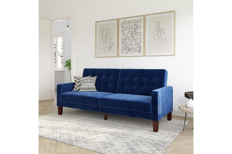 Porter 2-sits Bäddsoffa Sammet/Blå - Dorel Home - Möbler - Vardagsrum - Bäddsoffor