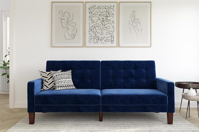 Porter 2-sits Bäddsoffa Sammet/Blå - Dorel Home - Möbler - Vardagsrum - Bäddsoffor