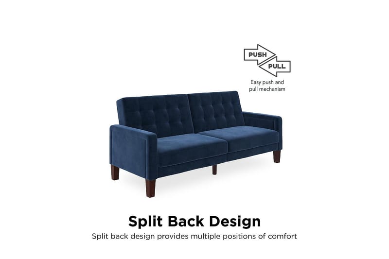 Porter 2-sits Bäddsoffa Sammet/Blå - Dorel Home - Möbler - Vardagsrum - Bäddsoffor