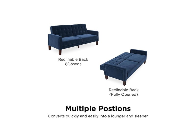 Porter 2-sits Bäddsoffa Sammet/Blå - Dorel Home - Möbler - Vardagsrum - Bäddsoffor