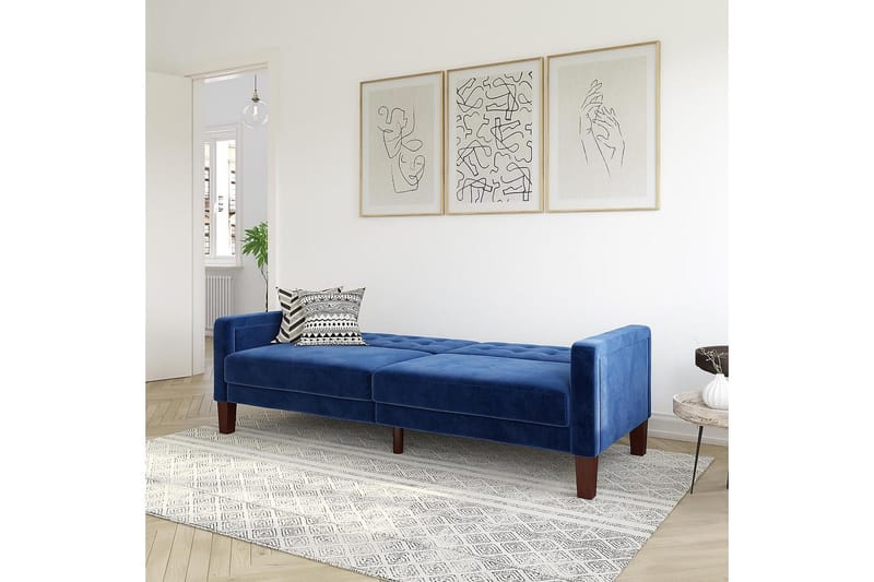 Porter 2-sits Bäddsoffa Sammet/Blå - Dorel Home - Möbler - Vardagsrum - Bäddsoffor