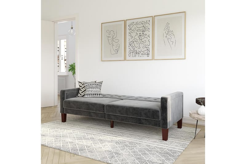PORTER 2-sits Bäddsoffa Sammet/Grå - Dorel Home - Möbler - Vardagsrum - Bäddsoffor