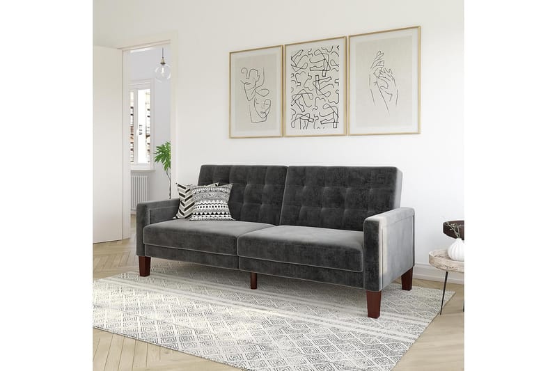PORTER 2-sits Bäddsoffa Sammet/Grå - Dorel Home - Möbler - Vardagsrum - Bäddsoffor