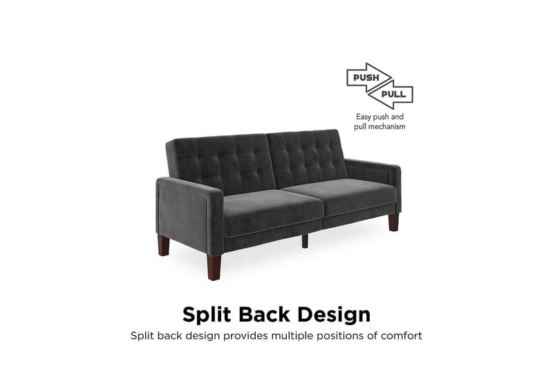 Porter 2-sits Bäddsoffa Sammet/Grå - Dorel Home - Möbler - Vardagsrum - Bäddsoffor
