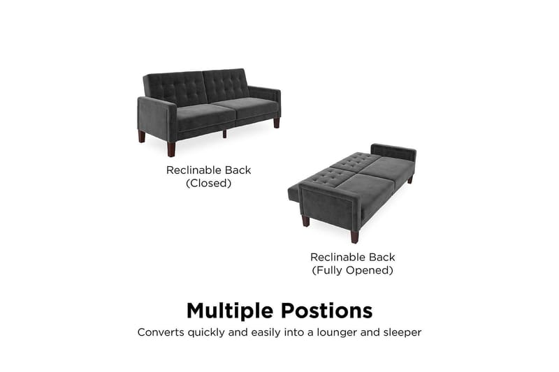 Porter 2-sits Bäddsoffa Sammet/Grå - Dorel Home - Möbler - Vardagsrum - Bäddsoffor