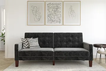 Porter 2-sits Bäddsoffa Sammet/Grå - Dorel Home - Möbler - Vardagsrum - Bäddsoffor