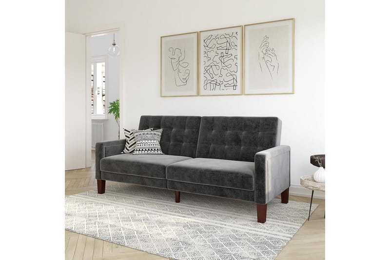 Porter 2-sits Bäddsoffa Sammet/Grå - Dorel Home - Möbler - Vardagsrum - Bäddsoffor