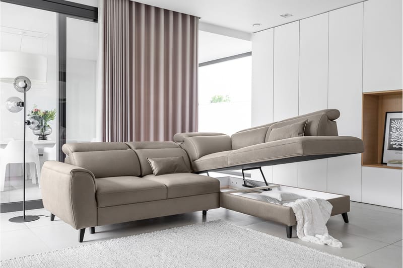 Praston Bäddsoffa m. Schäslong 3-sits Beige - Möbler - Vardagsrum - Bäddsoffor