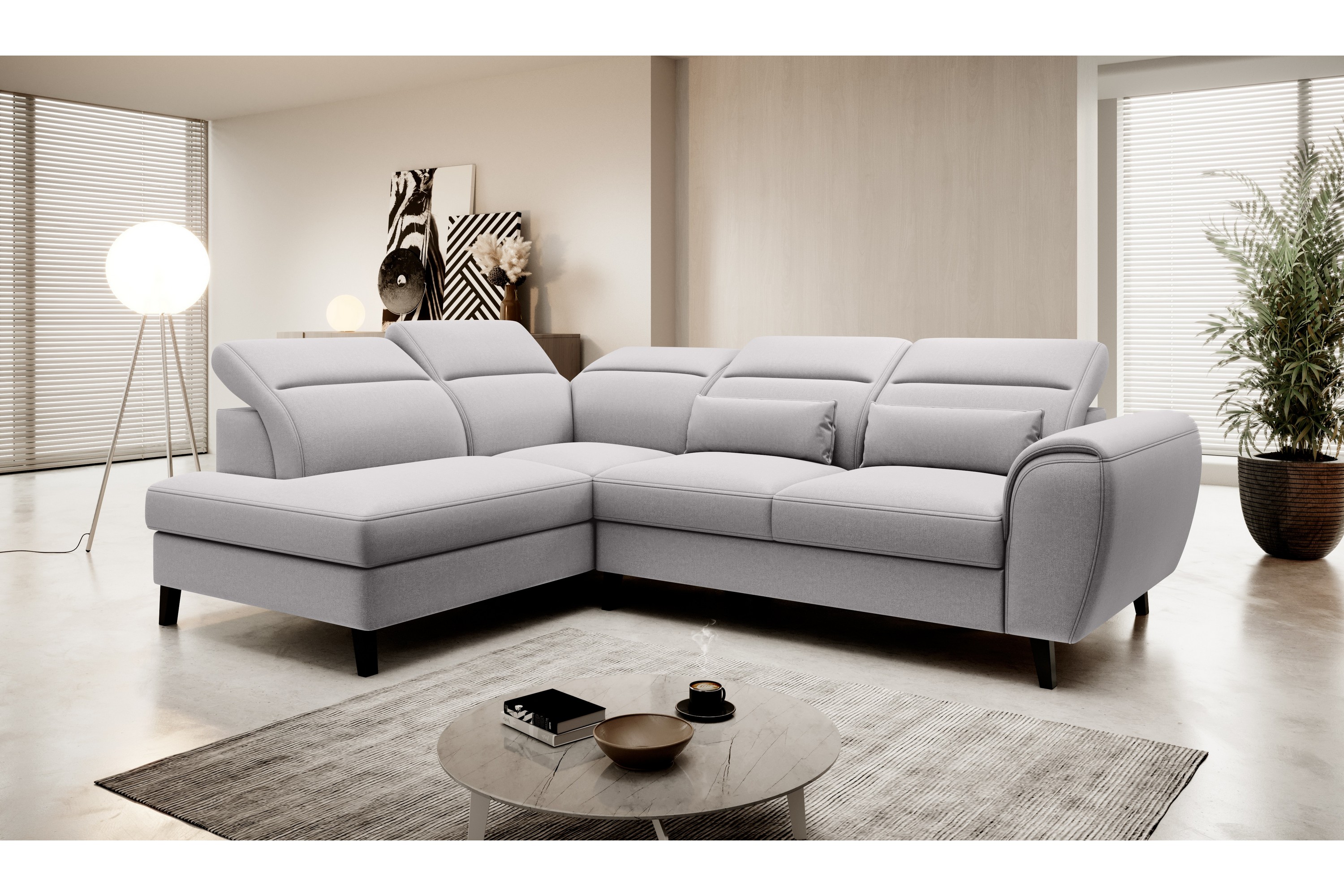 praston bäddsoffa m. schäslong 3-sits grå -