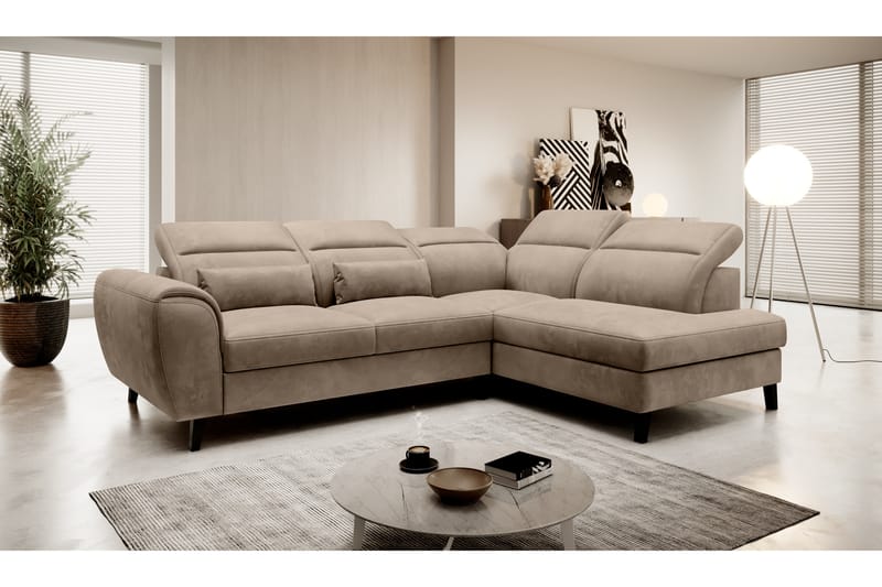Praston Bäddsoffa m. Schäslong 3-sits Ljusbrun - Möbler - Vardagsrum - Bäddsoffor