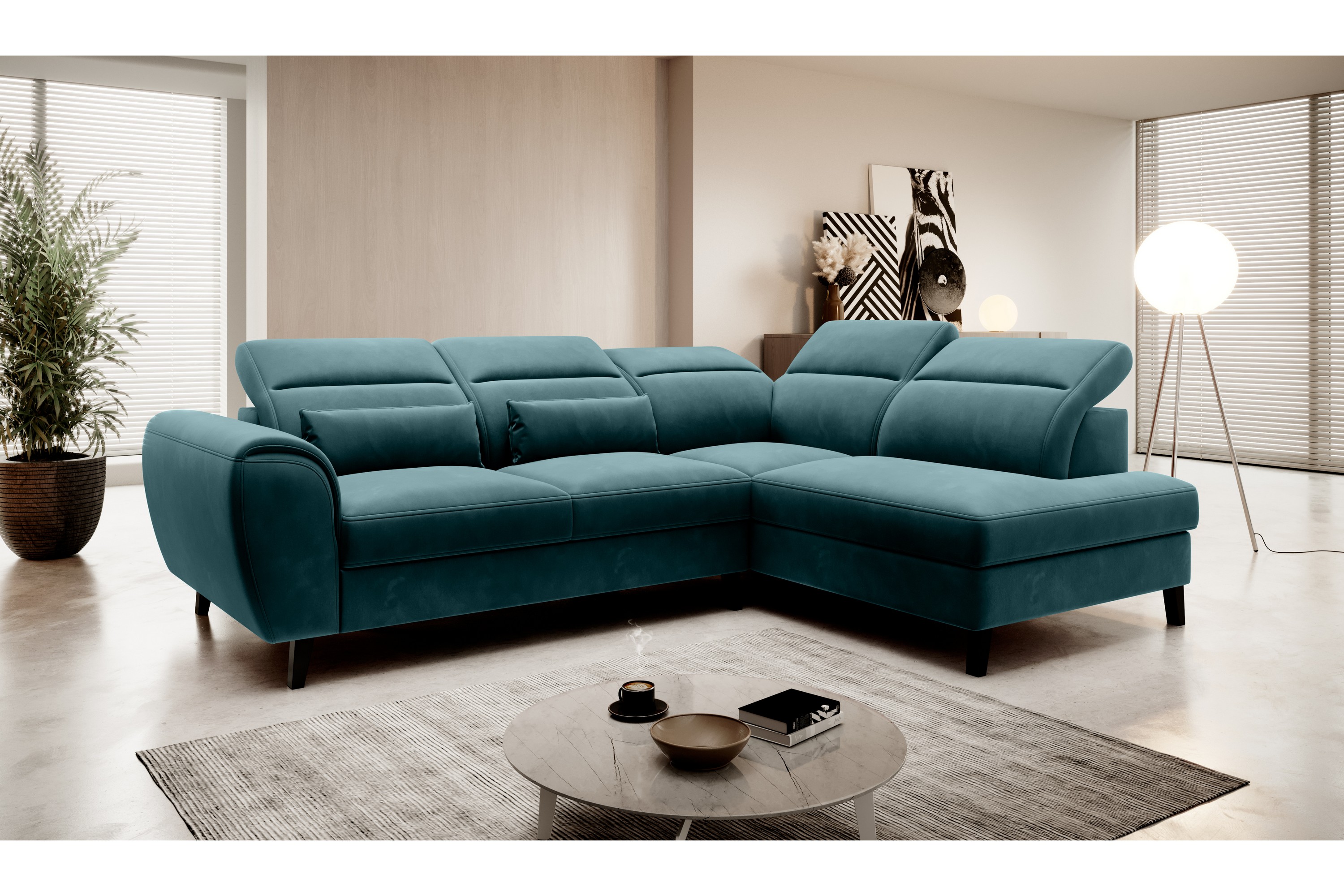 praston bäddsoffa m. schäslong 3-sits mörkgrön -