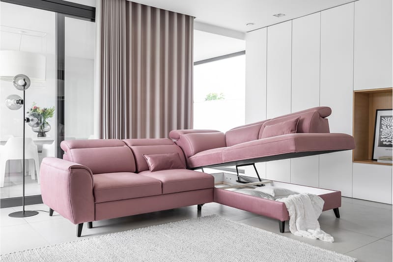 Praston Bäddsoffa m. Schäslong 3-sits Rosa - Möbler - Vardagsrum - Bäddsoffor