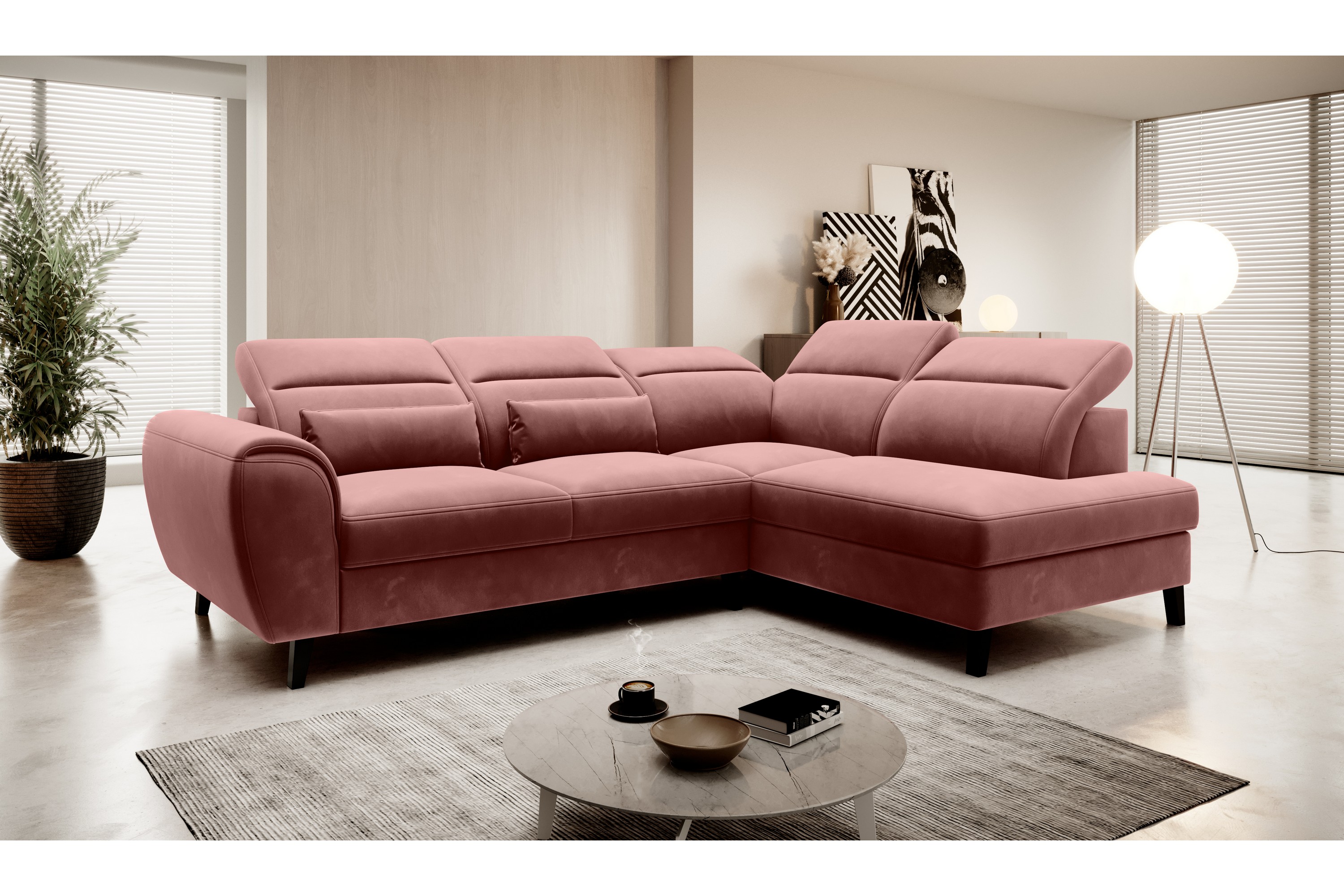 praston bäddsoffa m. schäslong 3-sits rosa -