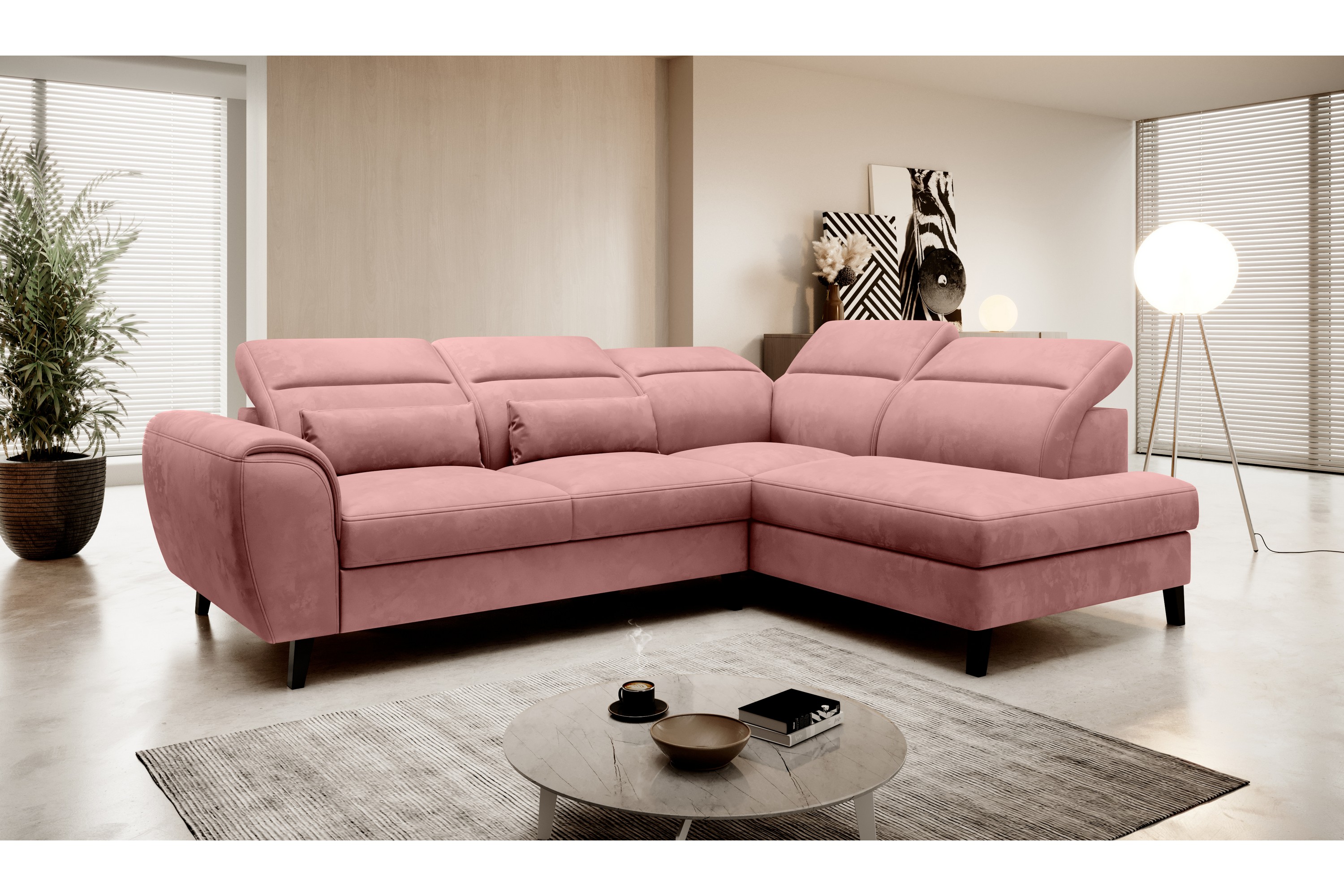 praston bäddsoffa m. schäslong 3-sits rosa -