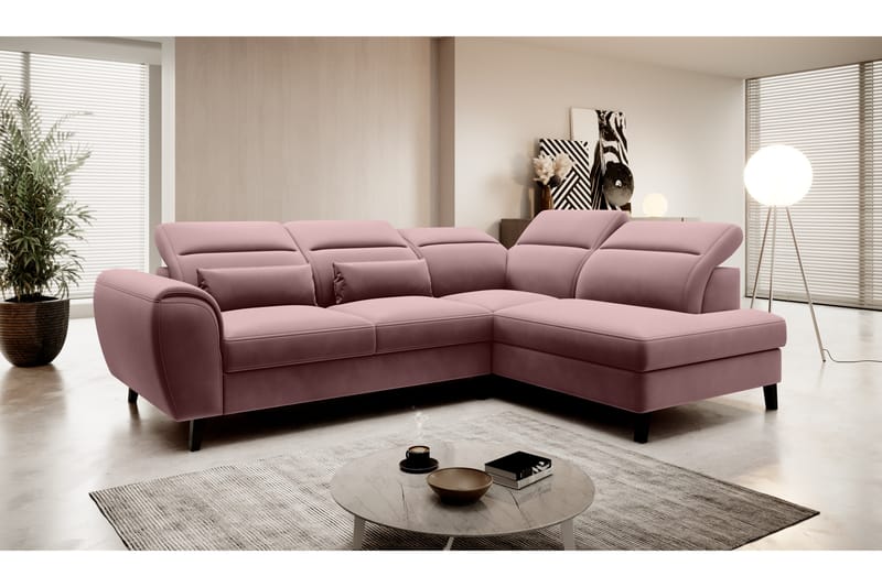 Praston Bäddsoffa m. Schäslong 3-sits Rosa - Bäddsoffor