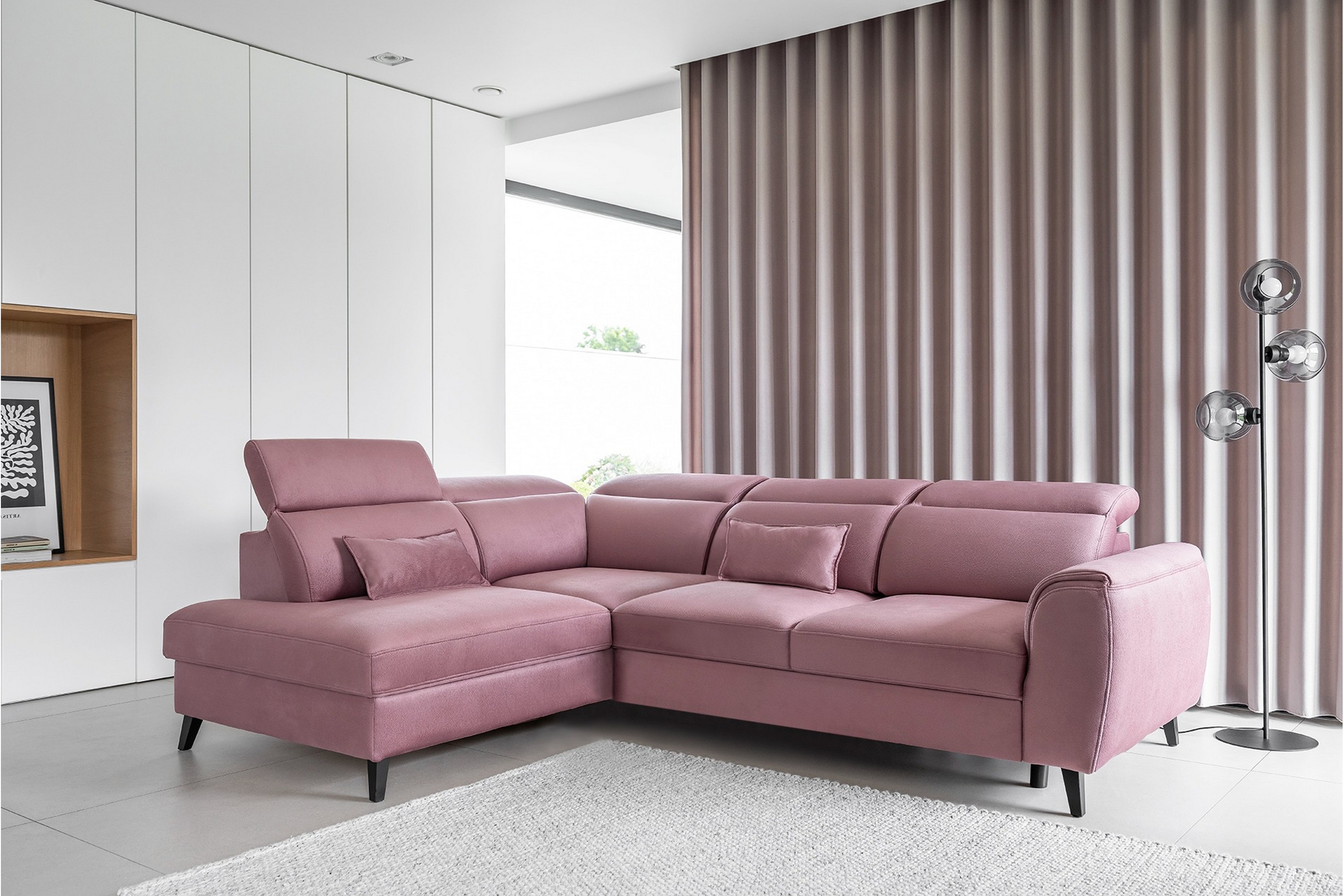 praston bäddsoffa m. schäslong 3-sits rosa -
