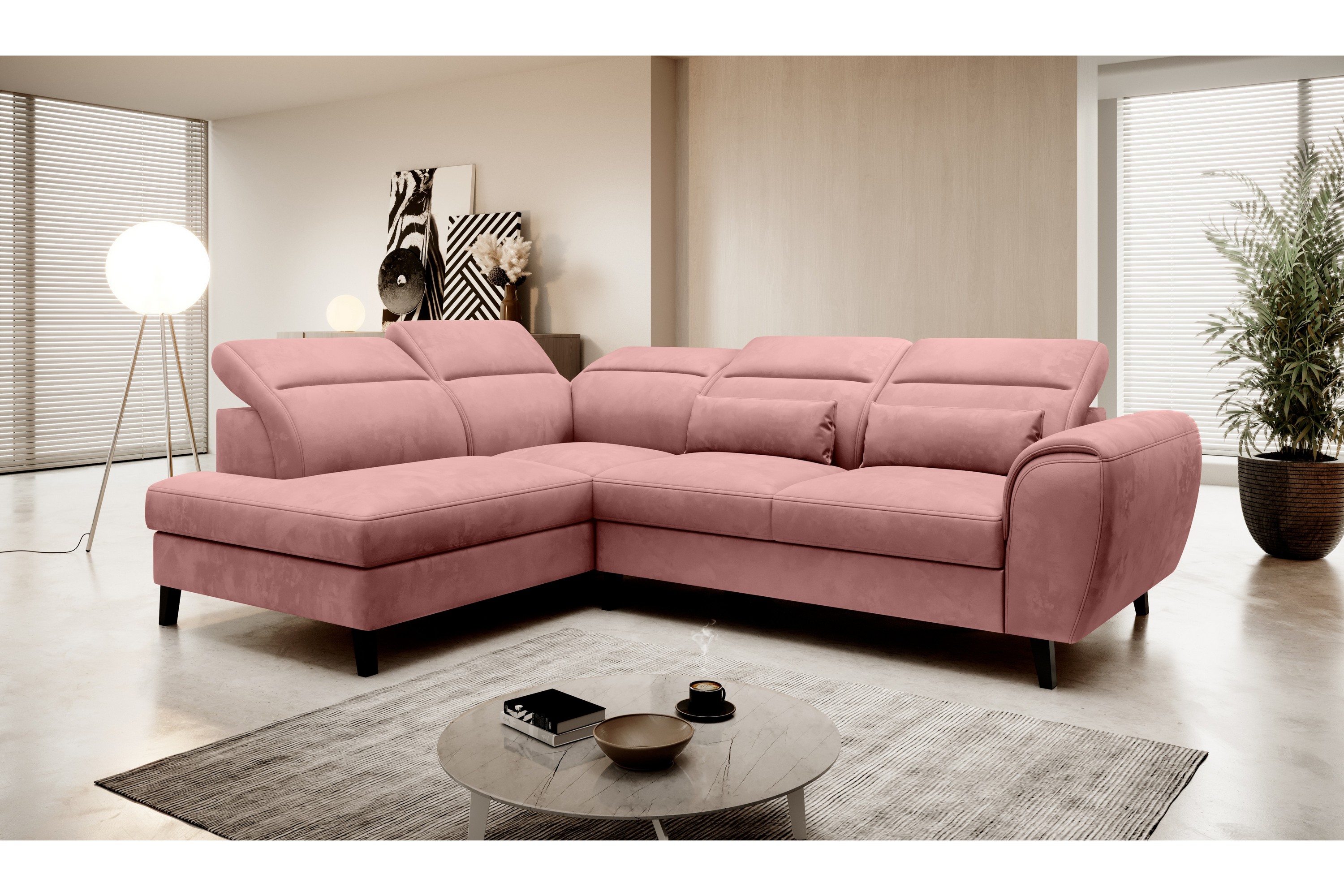 praston bäddsoffa m. schäslong 3-sits rosa -