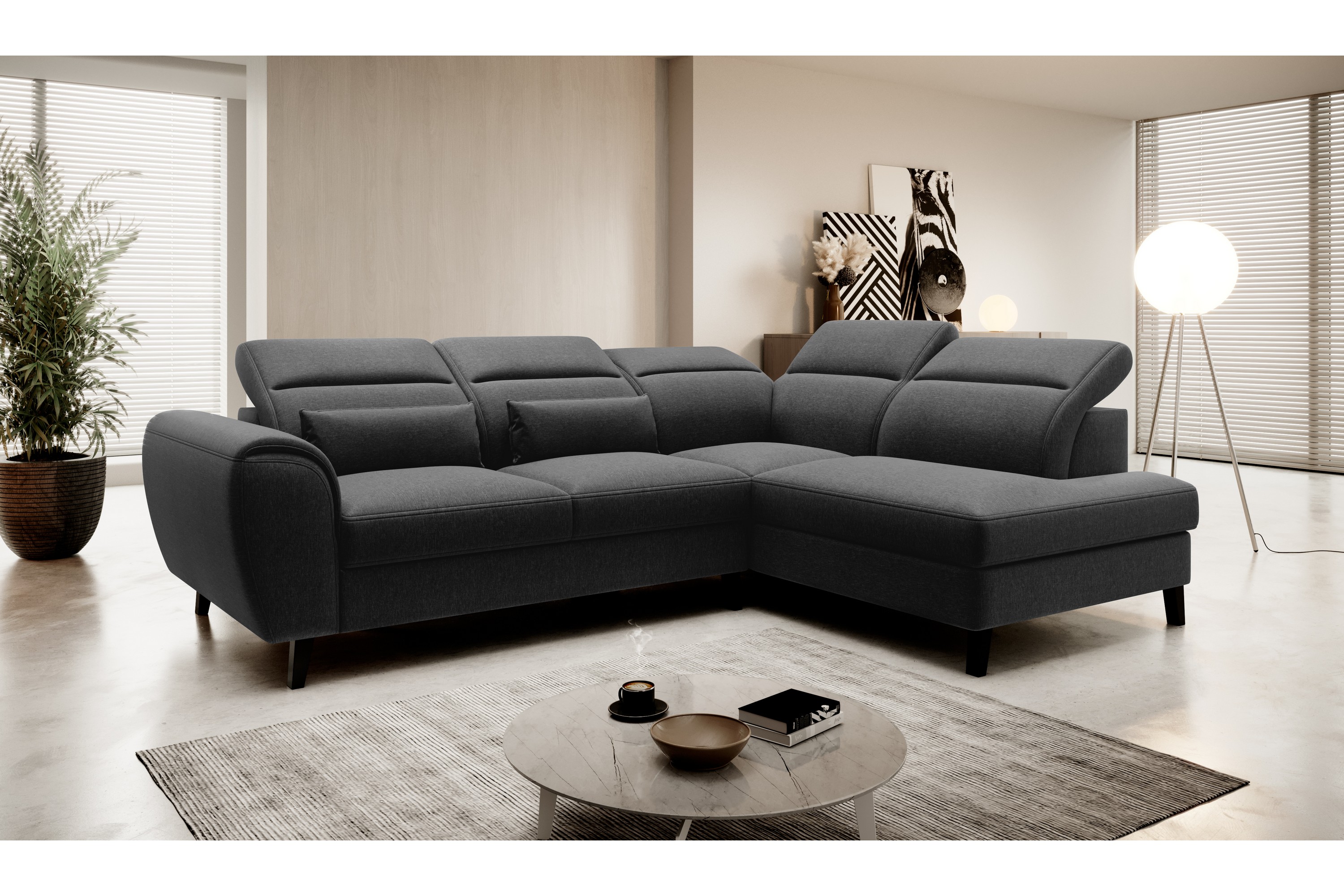 praston bäddsoffa m. schäslong 3-sits svart -