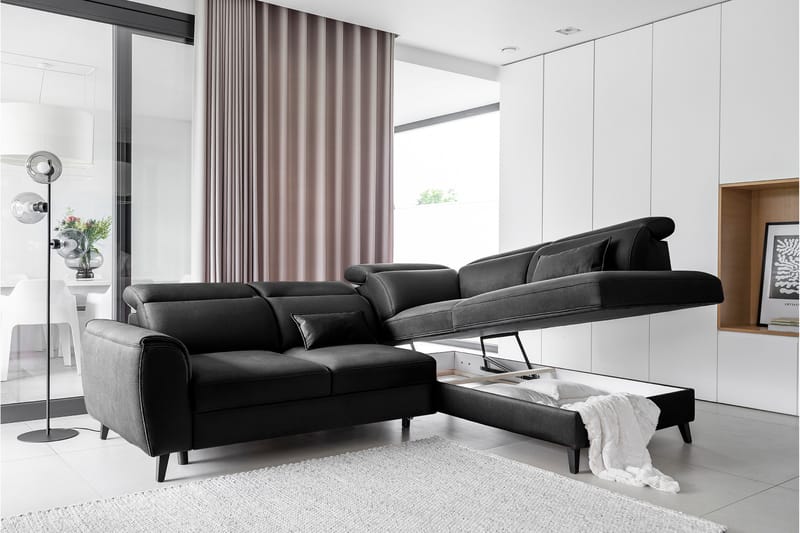 Praston Bäddsoffa m. Schäslong 3-sits Svart - Möbler - Vardagsrum - Bäddsoffor