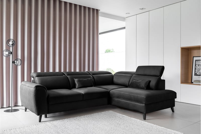 Praston Bäddsoffa m. Schäslong 3-sits Svart - Möbler - Vardagsrum - Bäddsoffor