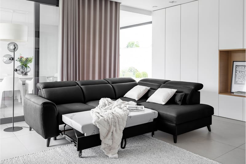 Praston Bäddsoffa m. Schäslong 3-sits Svart - Möbler - Vardagsrum - Bäddsoffor