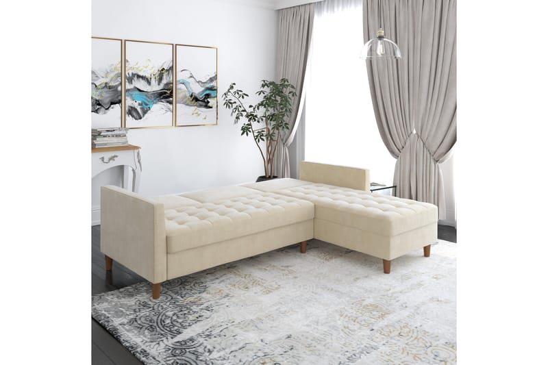 PRESLEY 3-sits Divanbäddsoffa Ställbar Krämvit/Trä - Dorel Home - Möbler - Vardagsrum - Bäddsoffor