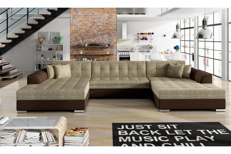 PUNTONE Hörnbäddsoffa Universal Beige/Brun - Möbler - Vardagsrum - Bäddsoffor - Hörnbäddsoffa