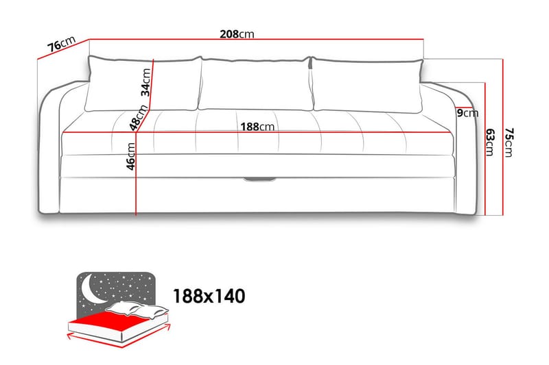 RAFAL Bäddsoffa 208x76x75 cm - Brun - Bäddsoffor - 3-sits bäddsoffa