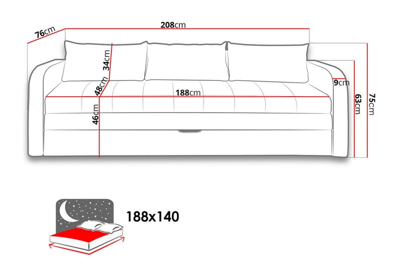 Rafal Bäddsoffa 208x76x75 cm - Brun - Möbler - Vardagsrum - Bäddsoffor