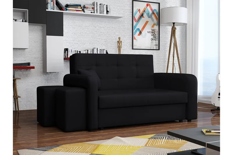 Ramdalen 2-sits Bäddsoffa Vänster - Sammet/Svart - Möbler - Vardagsrum - Bäddsoffor